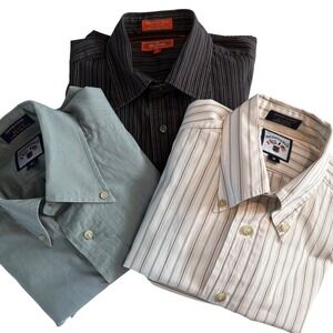 Faconnable Mens Button Down Dress Shirt Lot 3 Size M Stripe Solid‎ 100% Cotton